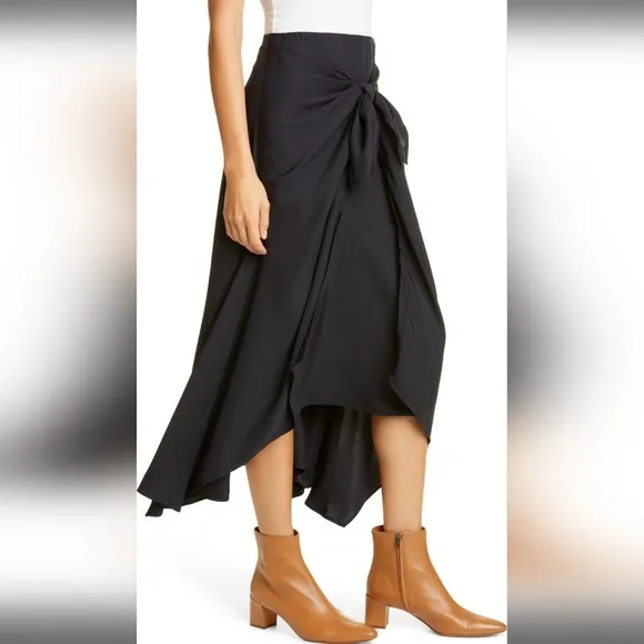 Vince Tie Front Asymmetrical Hem Skirt In Black
