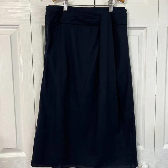 Vince Twist-Front A-Line Midi Cotton Skirt Blue Sz 4