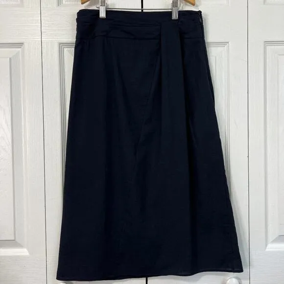 Vince Twist-Front A-Line Midi Cotton Skirt Blue Sz 4