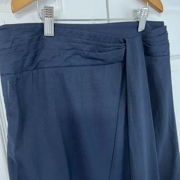 Vince Twist-Front A-Line Midi Cotton Skirt Blue Sz 4