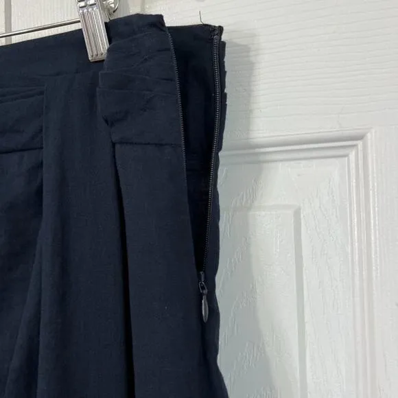 Vince Twist-Front A-Line Midi Cotton Skirt Blue Sz 4