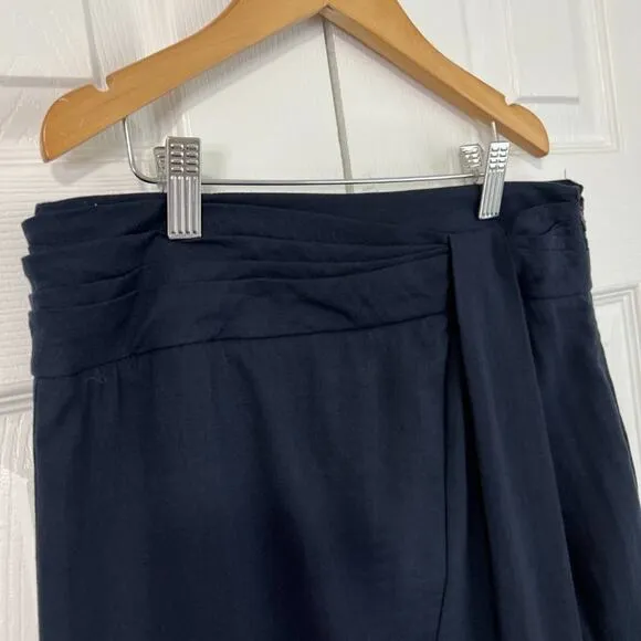 Vince Twist-Front A-Line Midi Cotton Skirt Blue Sz 4