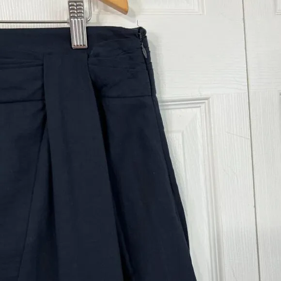 Vince Twist-Front A-Line Midi Cotton Skirt Blue Sz 4