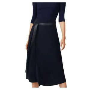 Vince Blue Belted Wrap Midi Skirt Faux Leather Belt Raw Hem Size 4