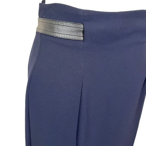 Vince Blue Belted Wrap Midi Skirt Faux Leather Belt Raw Hem Size 4