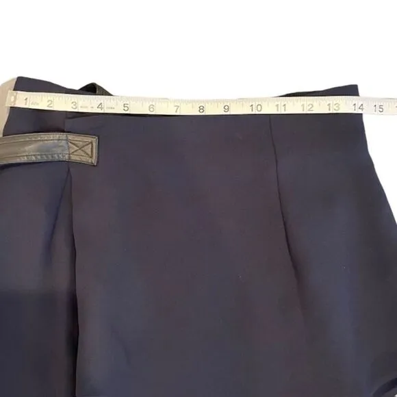 Vince Blue Belted Wrap Midi Skirt Faux Leather Belt Raw Hem Size 4
