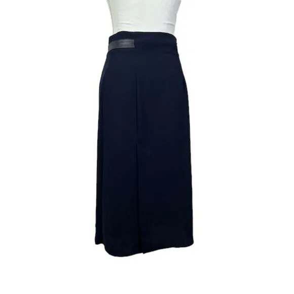 Vince Blue Belted Wrap Midi Skirt Faux Leather Belt Raw Hem Size 4