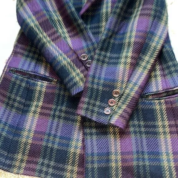 Vintage 90s KL by Karl Lagerfeld Plaid Double Breasted Blazer Wool Purple and Gr