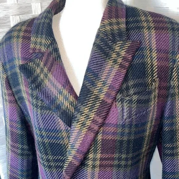 Vintage 90s KL by Karl Lagerfeld Plaid Double Breasted Blazer Wool Purple and Gr