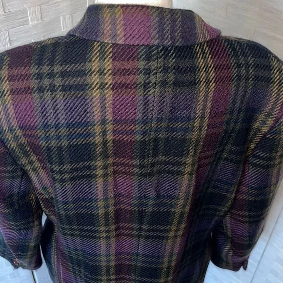 Vintage 90s KL by Karl Lagerfeld Plaid Double Breasted Blazer Wool Purple and Gr