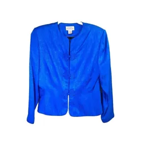 Vintage Adrianna Papell Lined Silk Cerulean Blue Blazer &amp; Skirt Suit Size 10