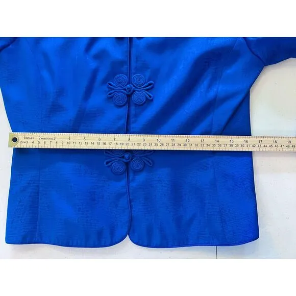 Vintage Adrianna Papell Lined Silk Cerulean Blue Blazer &amp; Skirt Suit Size 10