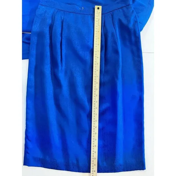 Vintage Adrianna Papell Lined Silk Cerulean Blue Blazer &amp; Skirt Suit Size 10