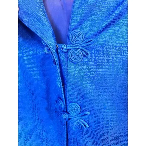 Vintage Adrianna Papell Lined Silk Cerulean Blue Blazer &amp; Skirt Suit Size 10