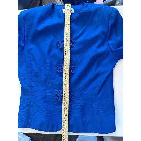 Vintage Adrianna Papell Lined Silk Cerulean Blue Blazer &amp; Skirt Suit Size 10