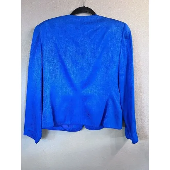 Vintage Adrianna Papell Lined Silk Cerulean Blue Blazer &amp; Skirt Suit Size 10