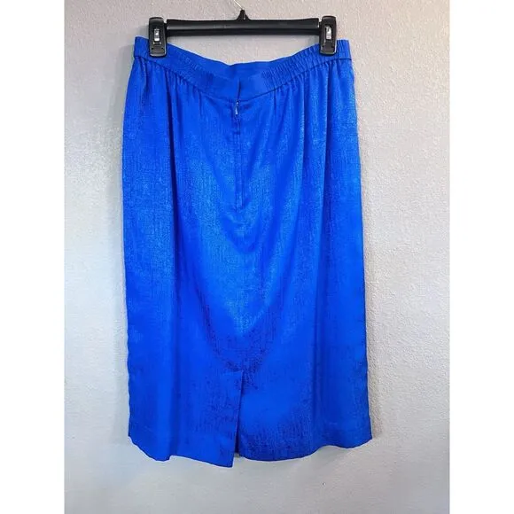 Vintage Adrianna Papell Lined Silk Cerulean Blue Blazer &amp; Skirt Suit Size 10