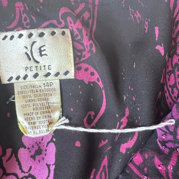 Vintage Black Purple Floral Beaded Handkerchief Hem Midi Skirt Fairygrunge - 14