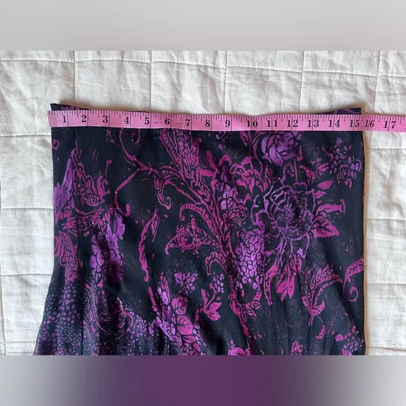 Vintage Black Purple Floral Beaded Handkerchief Hem Midi Skirt Fairygrunge - 14