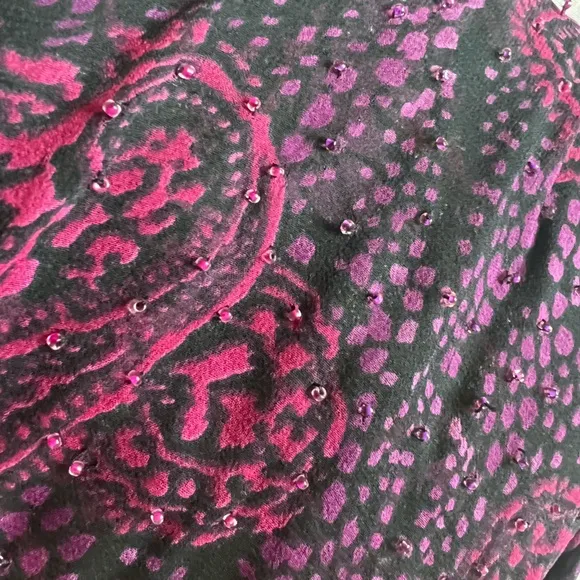 Vintage Black Purple Floral Beaded Handkerchief Hem Midi Skirt Fairygrunge - 14