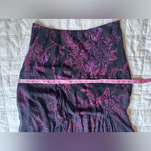 Vintage Black Purple Floral Beaded Handkerchief Hem Midi Skirt Fairygrunge - 14