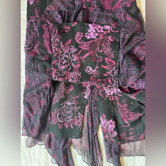 Vintage Black Purple Floral Beaded Handkerchief Hem Midi Skirt Fairygrunge - 14