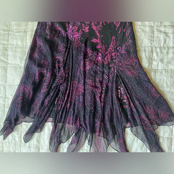 Vintage Black Purple Floral Beaded Handkerchief Hem Midi Skirt Fairygrunge - 14