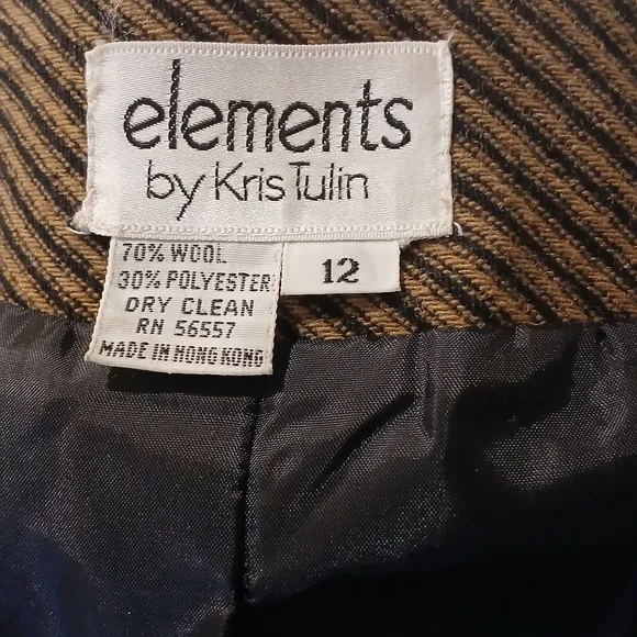 Vintage Elements by Kris Tulin Brown and Black Wool Stripe Blazer Size 12