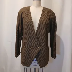 Vintage Elements by Kris Tulin Brown and Black Wool Stripe Blazer Size 12
