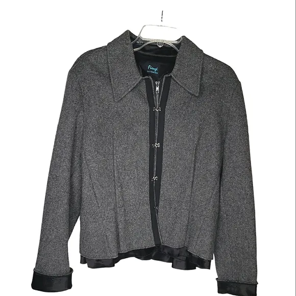 Vintage Firuze Hook &amp; Eye Double Zipper Peplum Fitted Wool Boutique Quiet Lux XL