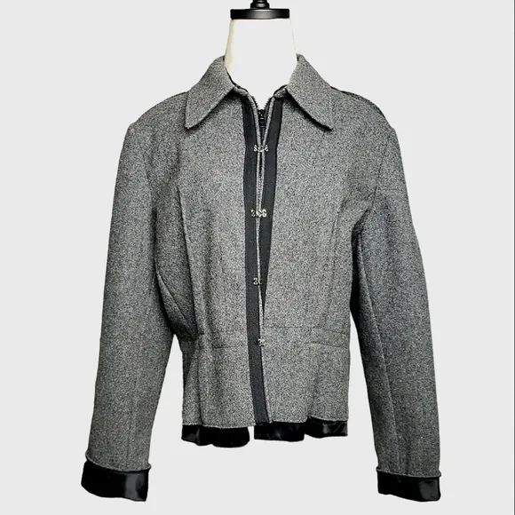 Vintage Firuze Hook &amp; Eye Double Zipper Peplum Fitted Wool Boutique Quiet Lux XL