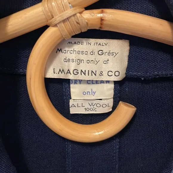 Vintage I. Magnin &amp; Co. Navy Blue Wool Blazer Jacket Italian