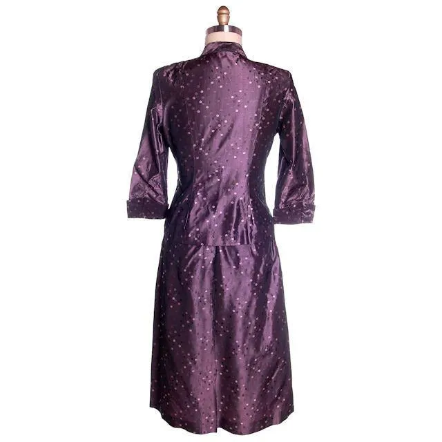 Vintage Ladies  Aubergine Damask Taffeta Suit 1940's 40-29-42