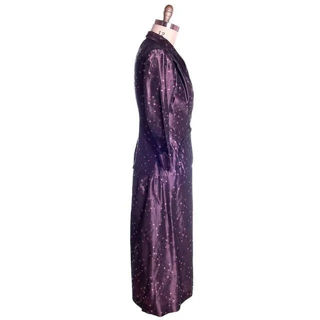 Vintage Ladies  Aubergine Damask Taffeta Suit 1940's 40-29-42