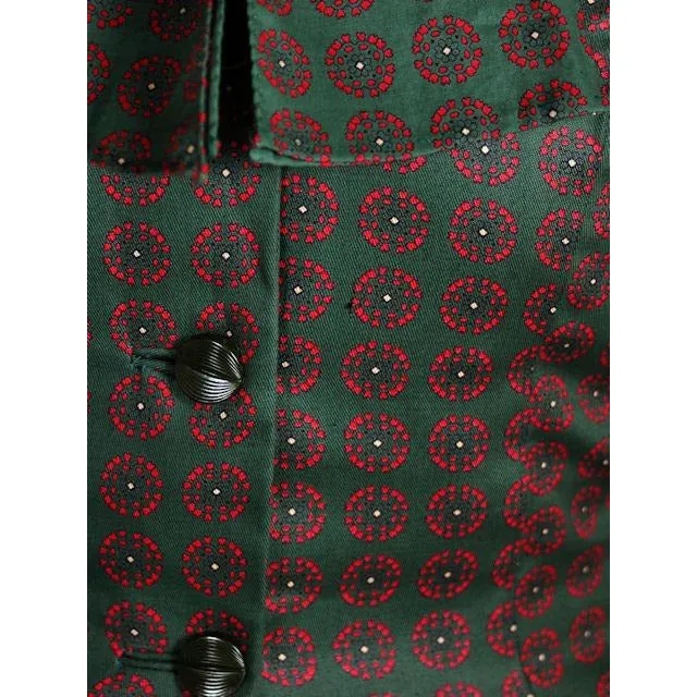 Vintage Ladies Cotton  Dress & Jacket Green & Red Print Peck & Peck 39-29-41