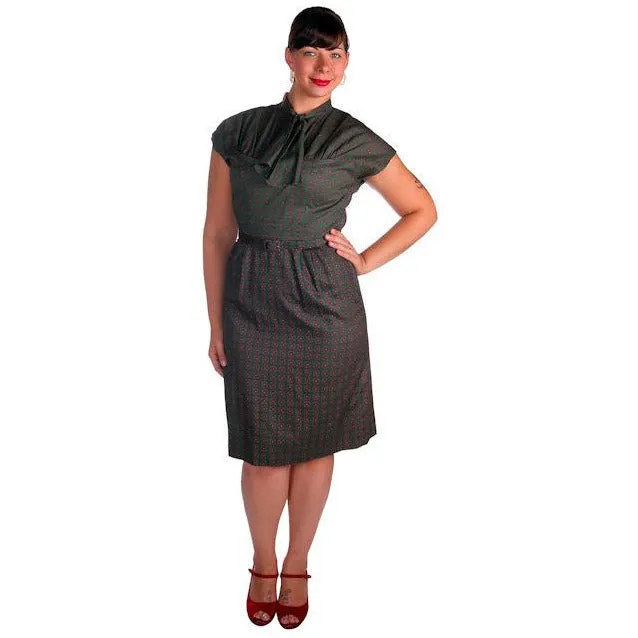 Vintage Ladies Cotton  Dress & Jacket Green & Red Print Peck & Peck 39-29-41