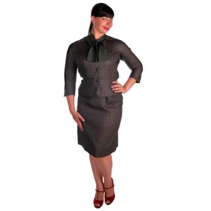 Vintage Ladies Cotton  Dress & Jacket Green & Red Print Peck & Peck 39-29-41