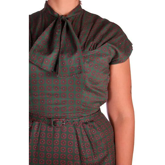 Vintage Ladies Cotton  Dress & Jacket Green & Red Print Peck & Peck 39-29-41