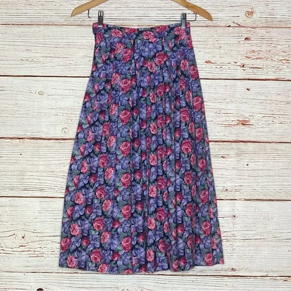 Vintage Laura Ashley A-Line Floral Midi Skirt Sz 8