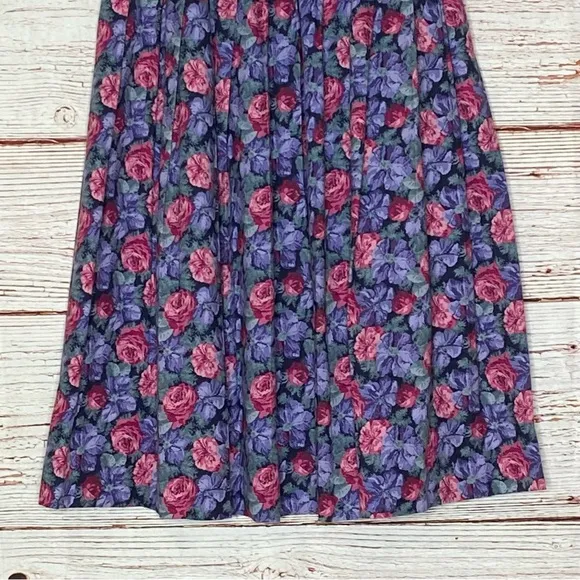Vintage Laura Ashley A-Line Floral Midi Skirt Sz 8