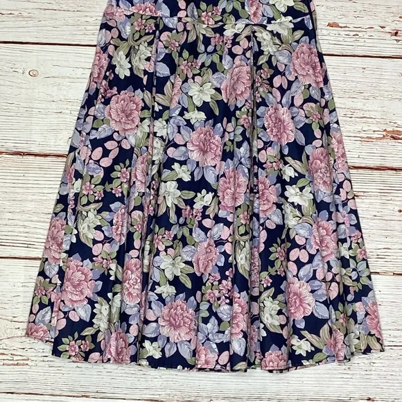 Vintage Laura Ashley A-Line Floral Midi Skirt Sz 8