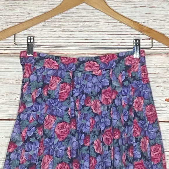 Vintage Laura Ashley A-Line Floral Midi Skirt Sz 8
