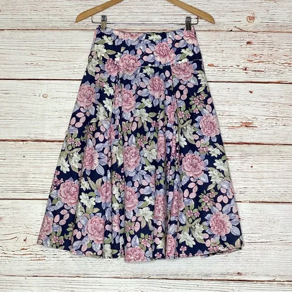 Vintage Laura Ashley A-Line Floral Midi Skirt Sz 8