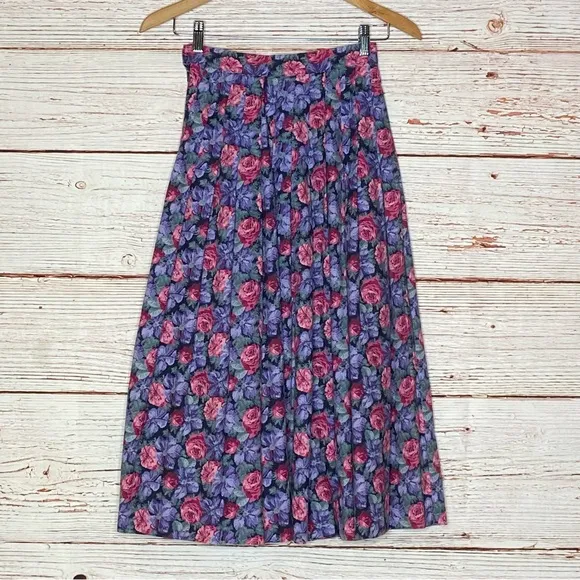 Vintage Laura Ashley A-Line Floral Midi Skirt Sz 8