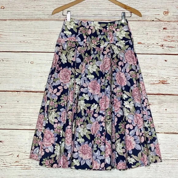 Vintage Laura Ashley A-Line Floral Midi Skirt Sz 8