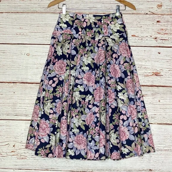 Vintage Laura Ashley A-Line Floral Midi Skirt Sz 8