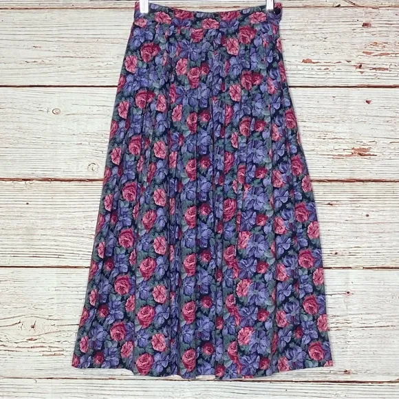 Vintage Laura Ashley A-Line Floral Midi Skirt Sz 8