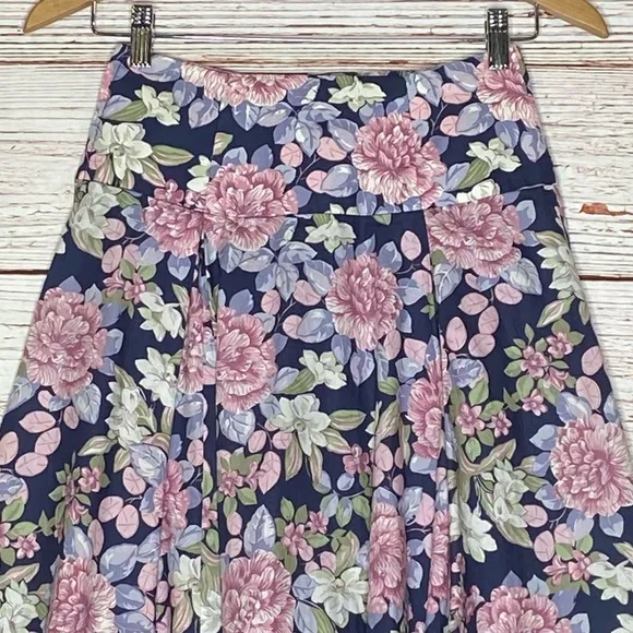 Vintage Laura Ashley A-Line Floral Midi Skirt Sz 8