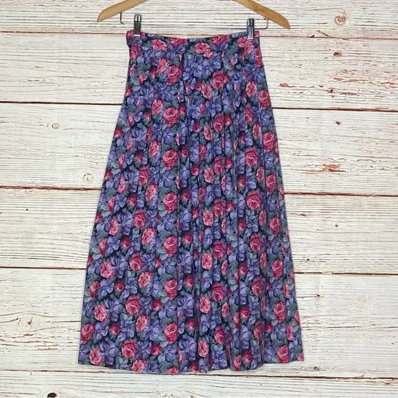 Vintage Laura Ashley A-Line Floral Midi Skirt Sz 8