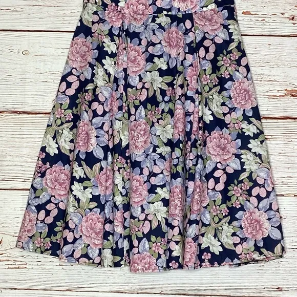 Vintage Laura Ashley A-Line Floral Midi Skirt Sz 8